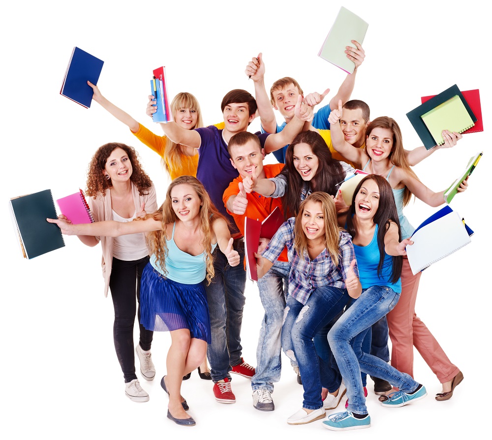 Group student with notebook.